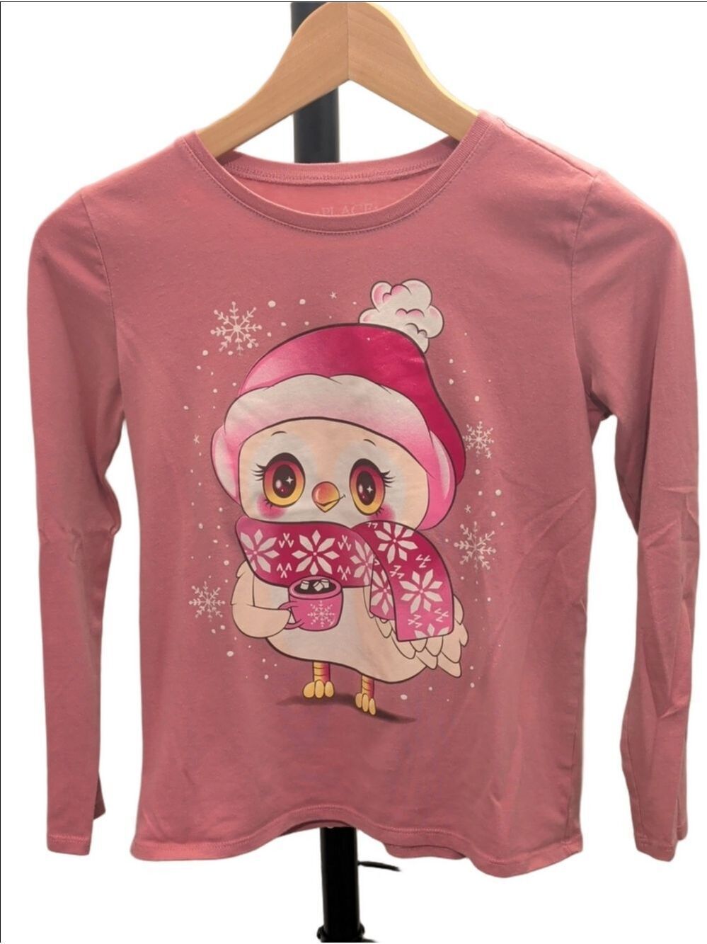 🎒BOGO🎒 Children's Place Girls Pink Winter Owl Graphic Long Sleeve Tee Size 12